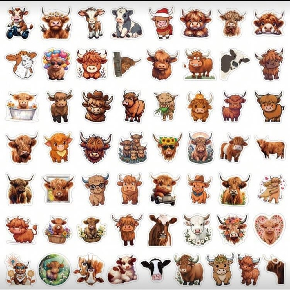 56 Highland Cow Stickers Cute Farm Animal Vinyl Stickers Waterproof Decals New - Picture 4 of 7